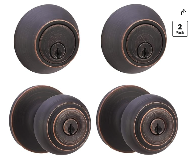 Amazon Basics Keyed Alike Exterior Knob with Deadbolt Oil Rubbed Bronze Set of 2